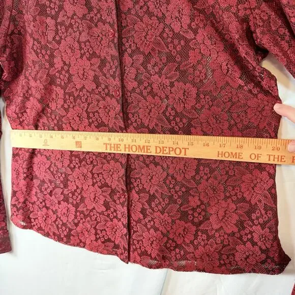 VTG Mobwife Red Lace Blouse WOMENS SIZE XL Whimsigoth Y2k Button Up NY&CO L/S - Picture 10 of 11